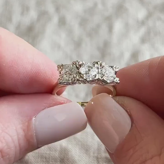 Antique 1920s Three Stone Diamond Engagement Ring, 14k Gold