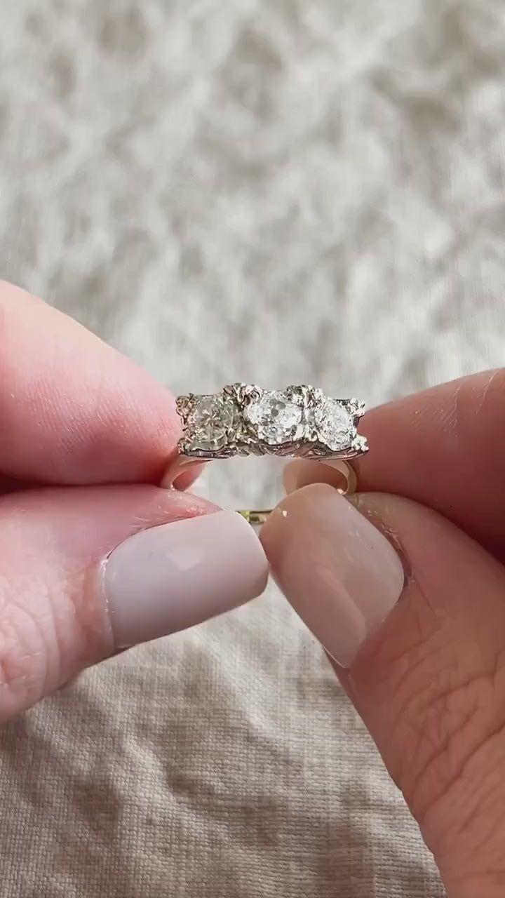 Antique 1920s Three Stone Diamond Engagement Ring, 14k Gold