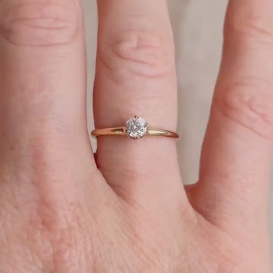 Vintage Old Mine Cut Diamond Solitaire Engagement Ring, 14k Gold, 6 Prong Bridal Ring