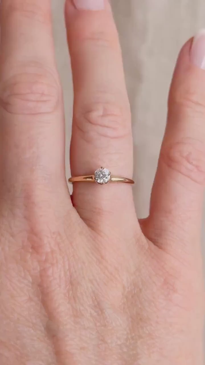 Vintage Old Mine Cut Diamond Solitaire Engagement Ring, 14k Gold, 6 Prong Bridal Ring