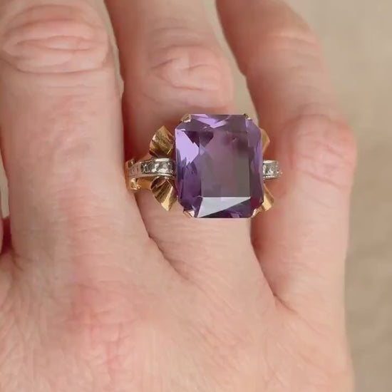 Vintage 1930s Emerald Cut Purple Sapphire Ring, 14k Gold