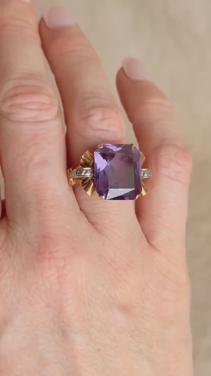 Vintage 1930s Emerald Cut Purple Sapphire Ring, 14k Gold