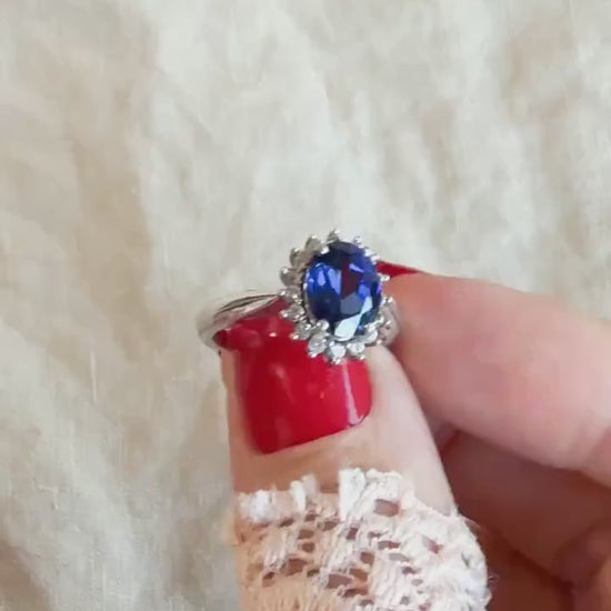 Vintage Sapphire Gemstone Ring in Sterling Silver