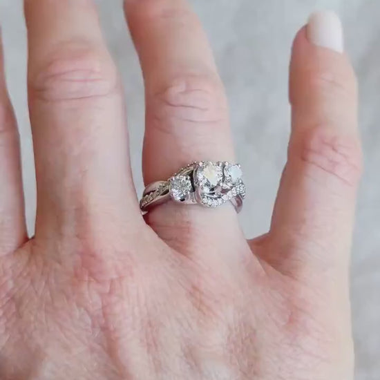 Vintage Diamond Three Stone Engagement Ring in 14k White Gold