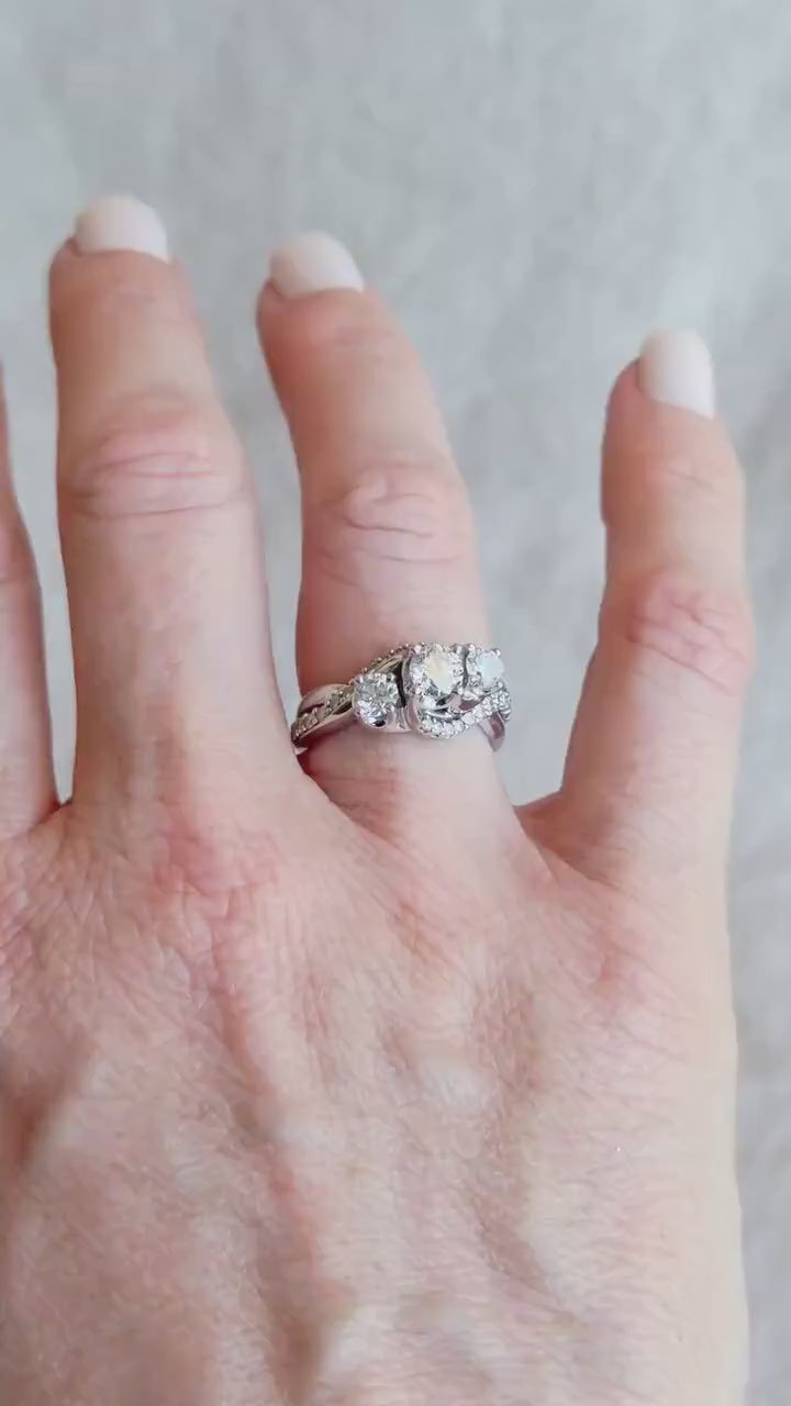 Vintage Diamond Three Stone Engagement Ring in 14k White Gold