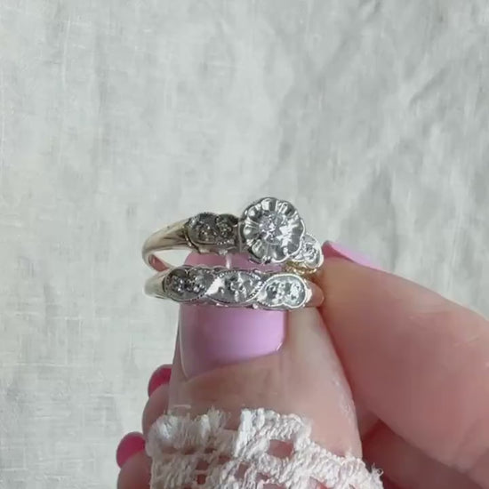 Vintage 1950s Bridal Set, Diamond Engagement Ring & Wedding Band