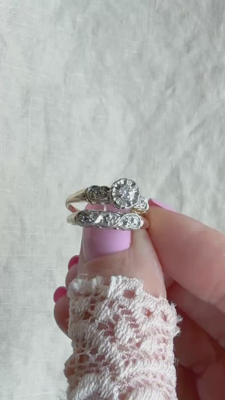 Vintage 1950s Bridal Set, Diamond Engagement Ring & Wedding Band