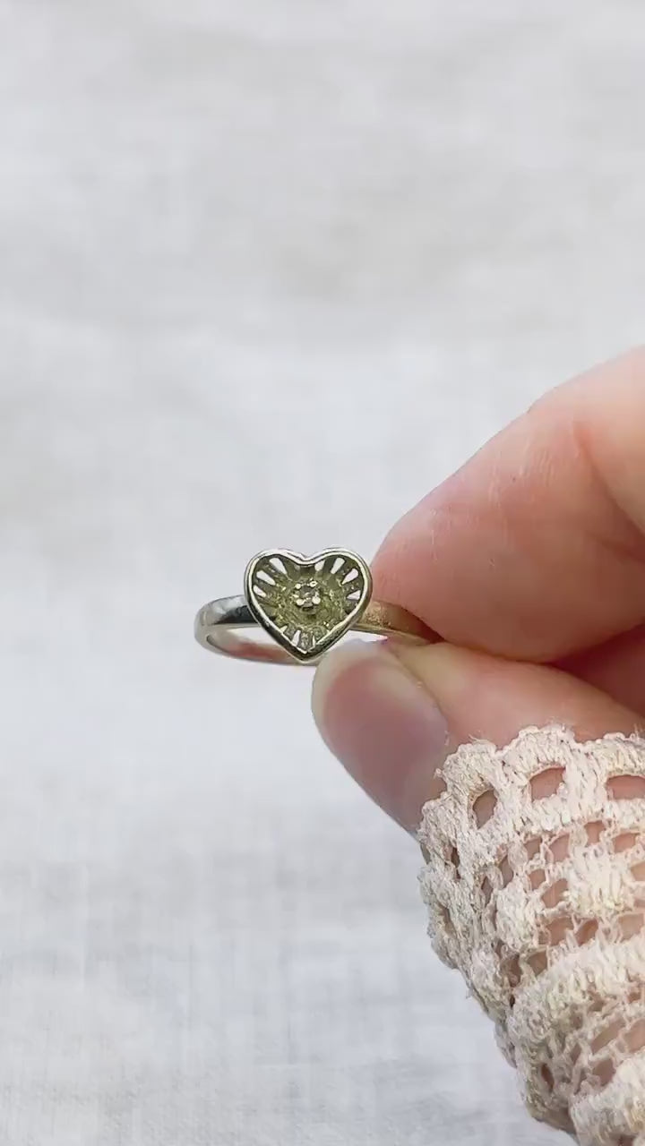 Vintage Heart Shaped Diamond Ring in 14k White Gold