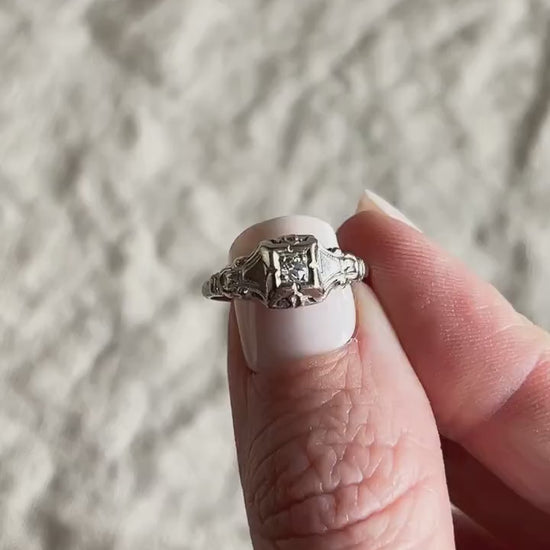Antique 1920s Art Deco Diamond Engagement Ring, 14k White Gold