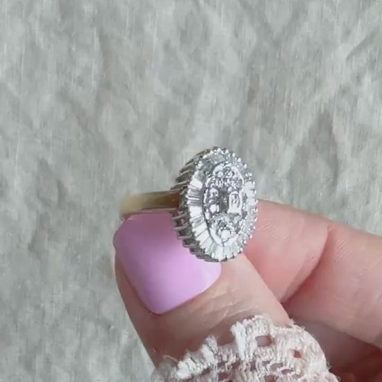 Vintage 1990s Diamond Engagement Ring, 14k Gold Cluster Halo Design • One-of-a-kind Bridal Jewelry
