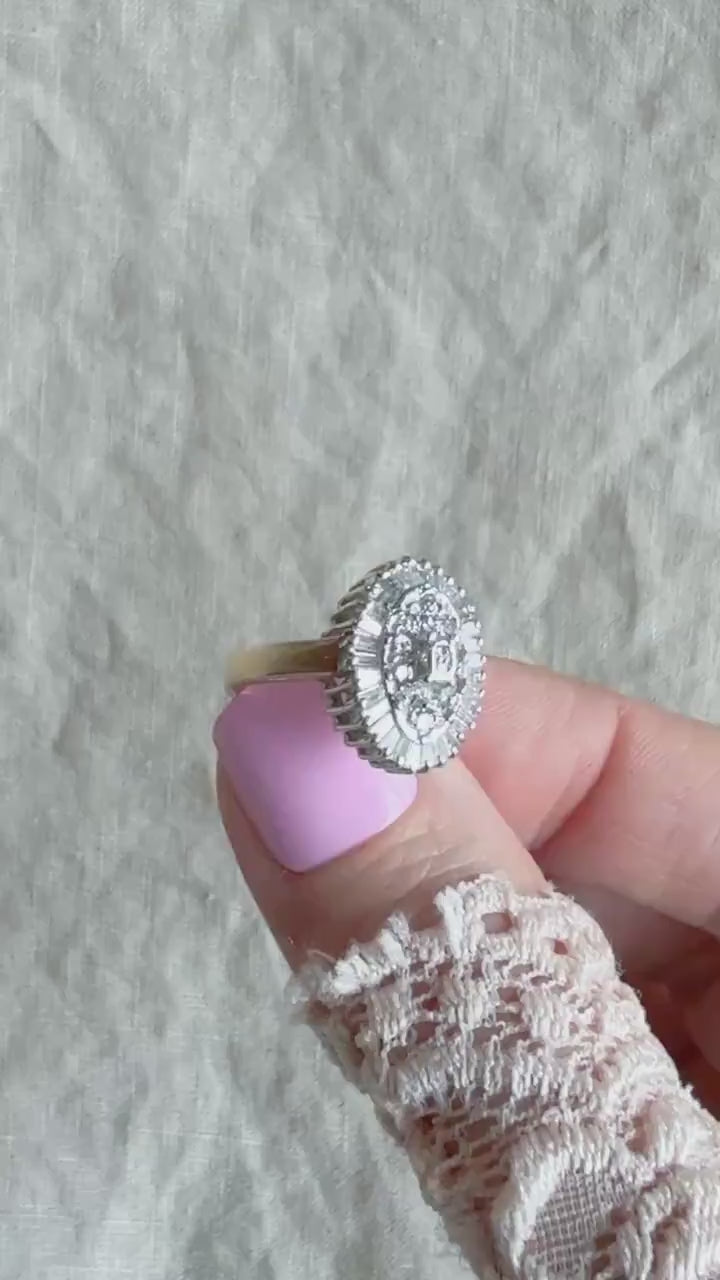 Vintage 1990s Diamond Engagement Ring, 14k Gold Cluster Halo Design • One-of-a-kind Bridal Jewelry