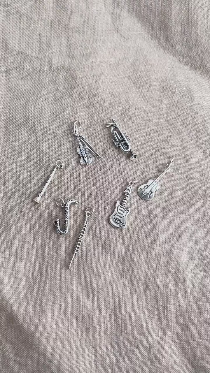 Sterling Silver Flute Charm Pendant, Music Themed Minimalist Jewelry, Gift for Her