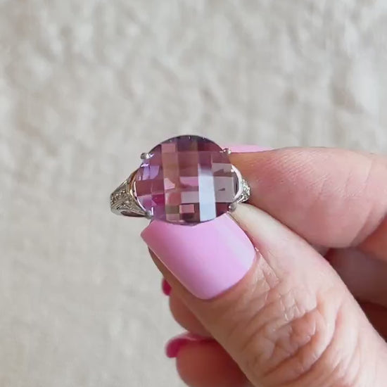 Vintage Purple Amethyst Gemstone Ring in 10k White Gold