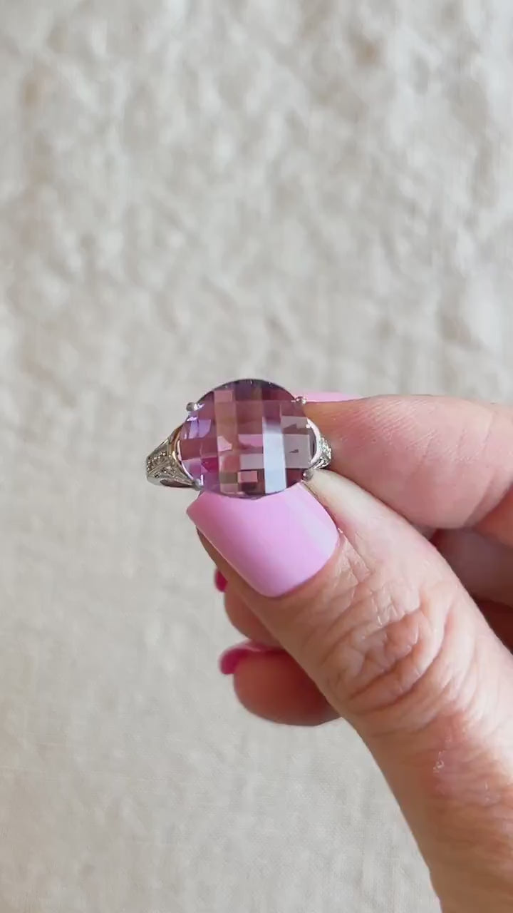 Vintage Purple Amethyst Gemstone Ring in 10k White Gold