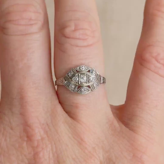 Antique Old Mine Cut Diamond Engagement Ring, 18k White Gold, Vintage Victorian Bridal Ring