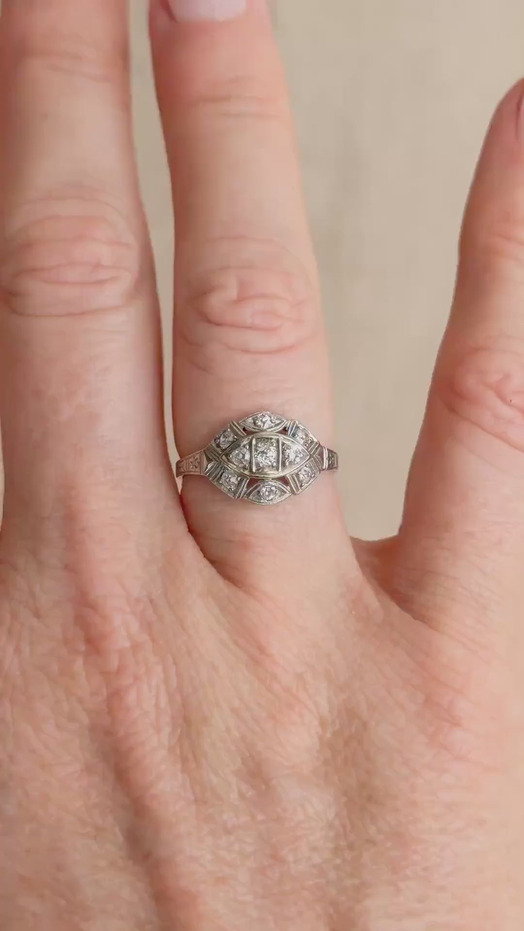 Antique Old Mine Cut Diamond Engagement Ring, 18k White Gold, Vintage Victorian Bridal Ring