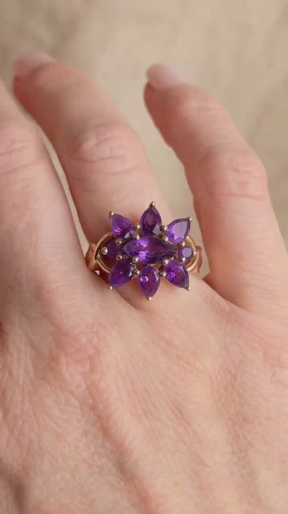 Vintage 1970s Amethyst Cluster Ring in 14k Gold
