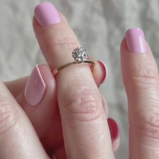 Vintage 1950s Diamond Halo Engagement Ring in 14k Gold