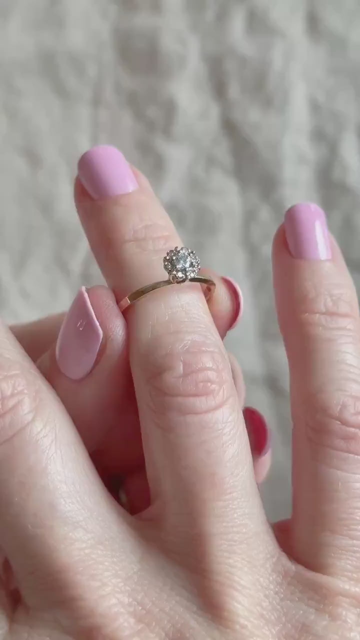 Vintage 1950s Diamond Halo Engagement Ring in 14k Gold