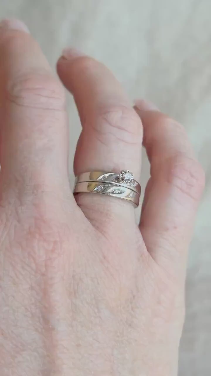 Vintage 1950s Diamond Bridal Set, Engagement & Wedding Rings