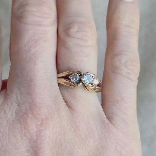 Vintage Diamond Engagement Ring, Round Cut, 14k Gold, 1990s Three-Stone Bridal Ring
