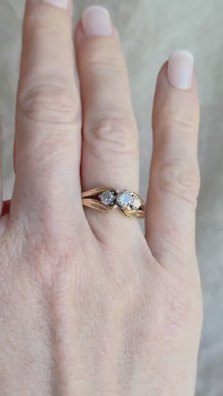 Vintage Diamond Engagement Ring, Round Cut, 14k Gold, 1990s Three-Stone Bridal Ring