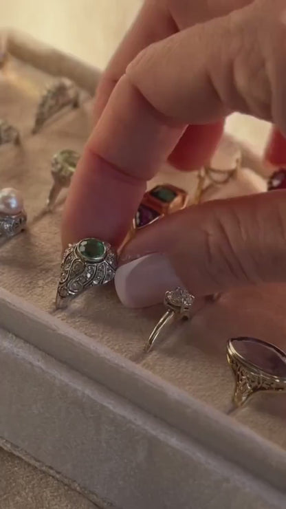 Vintage Diamond Wedding Band, 14k Gold, Floral Scalloped Link Style Ring, Stacking Band