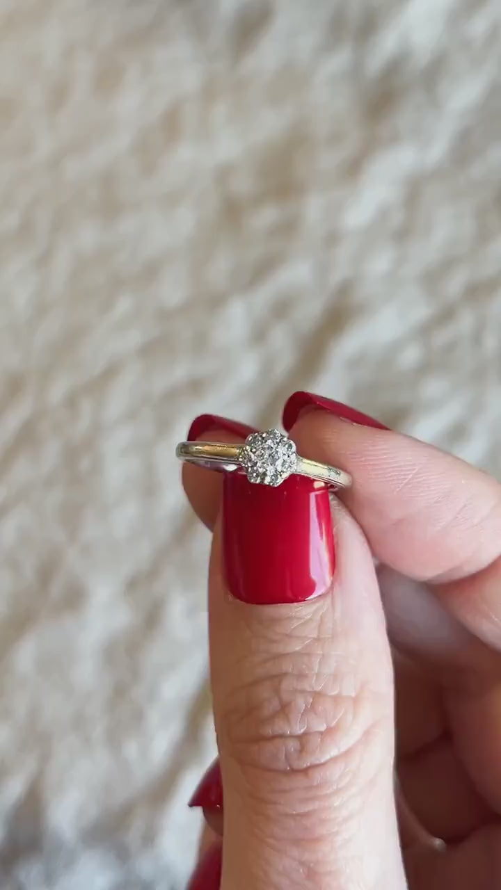 Vintage Diamond Halo Engagement Ring in 14k White Gold