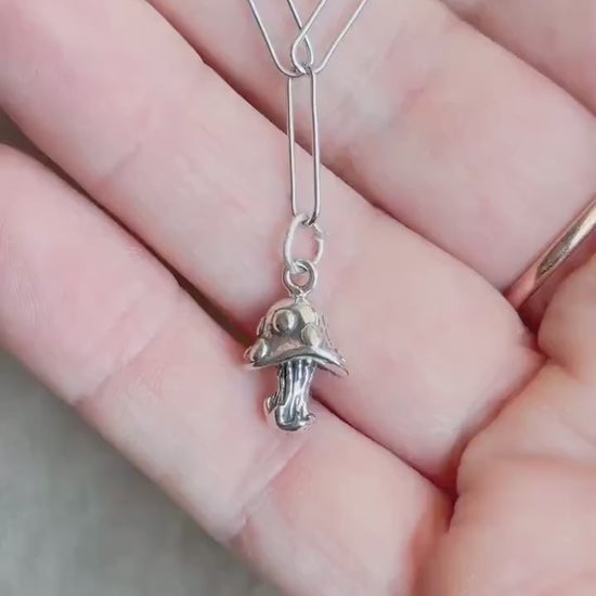 Mushroom Charm Pendant in Solid Sterling Silver