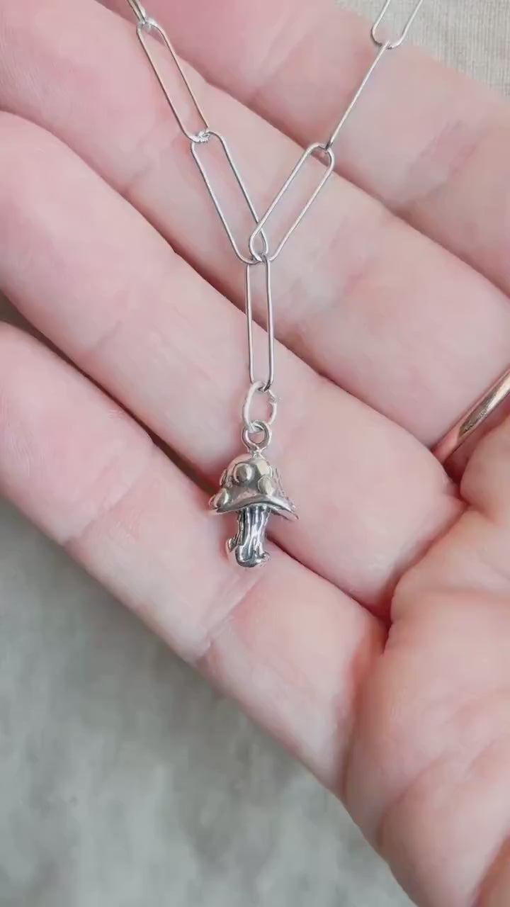 Mushroom Charm Pendant in Solid Sterling Silver