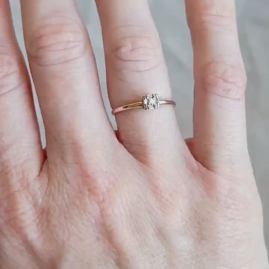 Vintage Diamond Engagement Ring, Round Cut, 14k Gold, 1950s Art Deco Bridal Ring