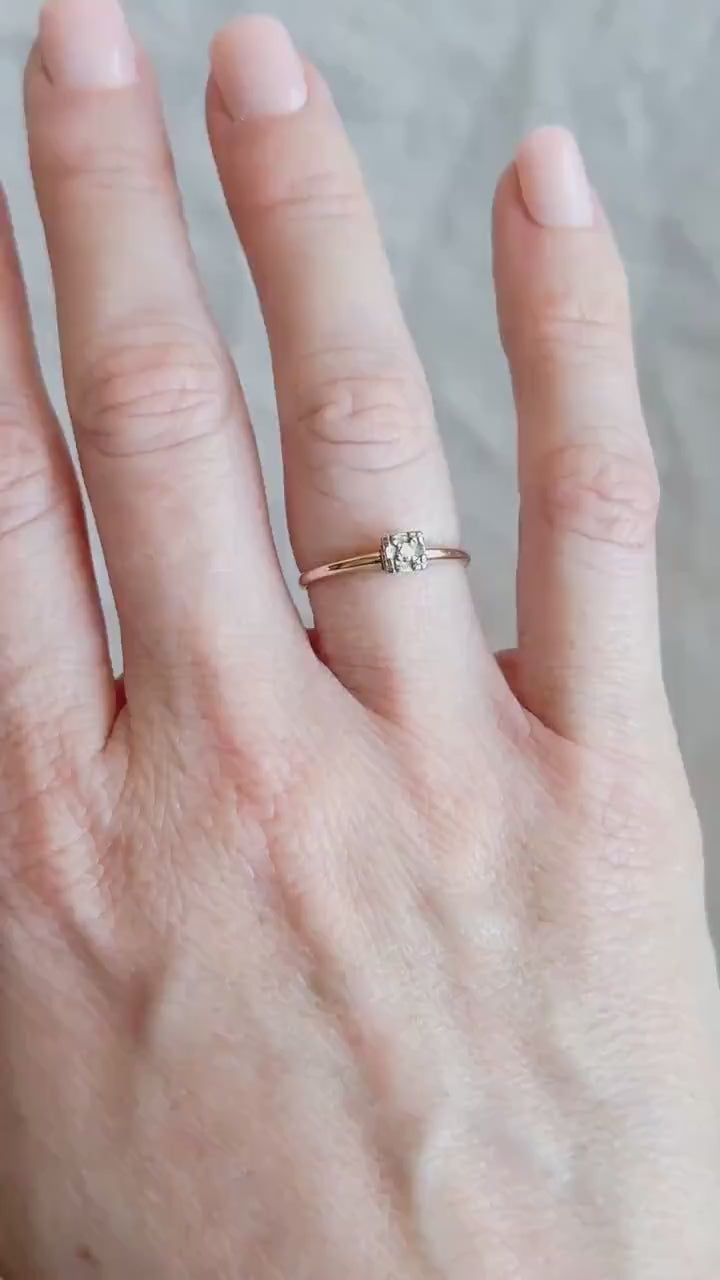 Vintage Diamond Engagement Ring, Round Cut, 14k Gold, 1950s Art Deco Bridal Ring