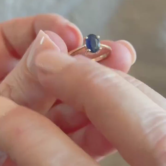 Vintage Sapphire Engagement Ring, Oval Cut, 14k Gold, Solitaire Gemstone Bridal Ring