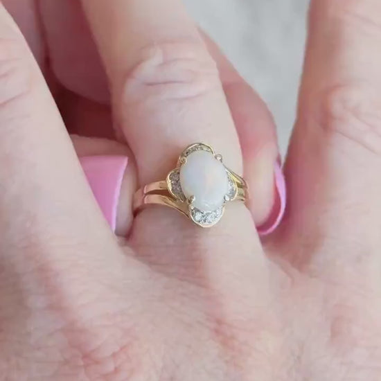 Vintage Opal and Diamond Ring in 14k Gold