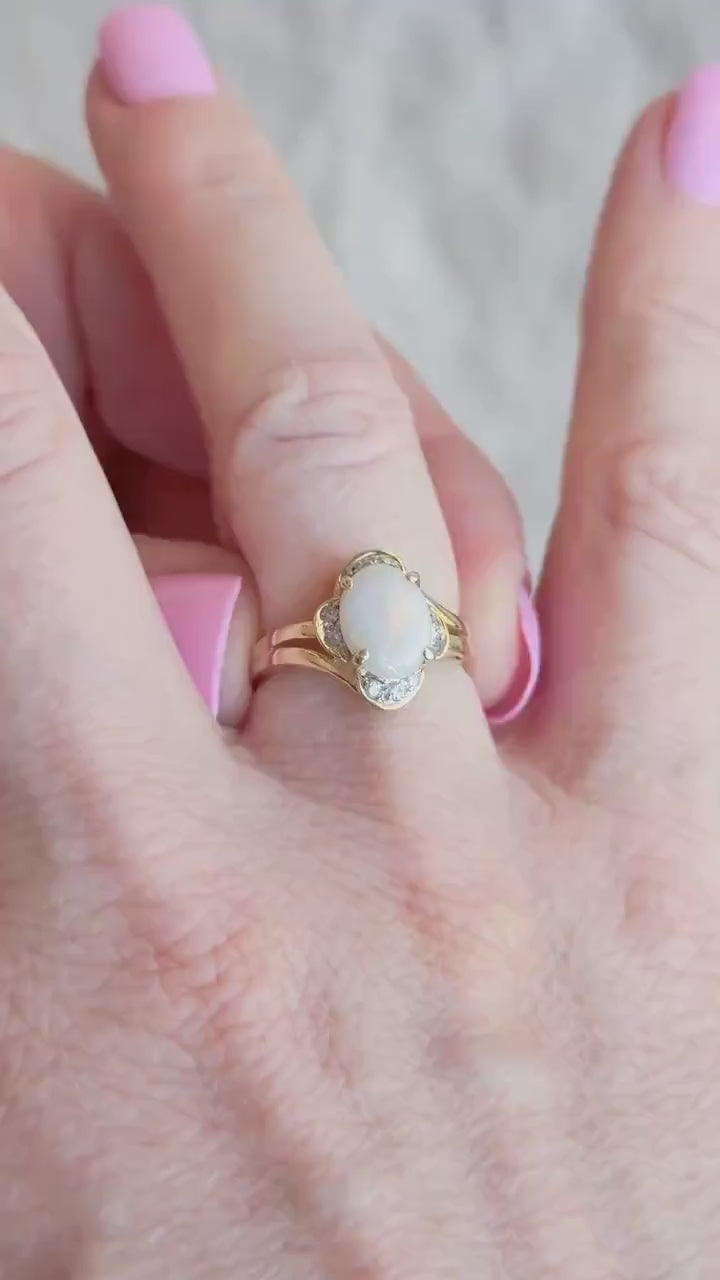 Vintage Opal and Diamond Ring in 14k Gold