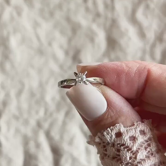 Vintage Diamond Engagement Ring, Round Cut, 14k White Gold, 1960s Solitaire Mid-Century Bridal Ring