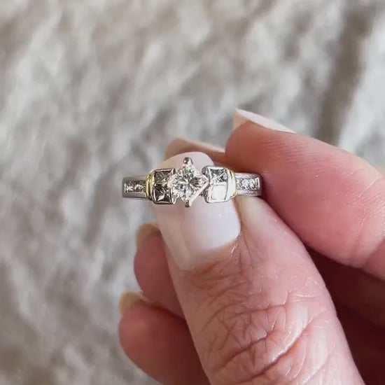Vintage Diamond Engagement Ring, Princess Cut, Platinum, 1990s Channel Set Bridal Ring