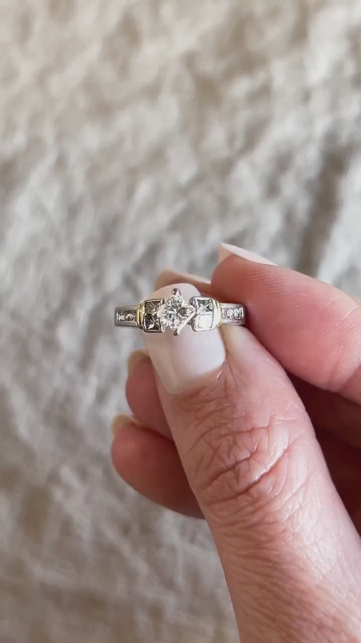 Vintage Diamond Engagement Ring, Princess Cut, Platinum, 1990s Channel Set Bridal Ring