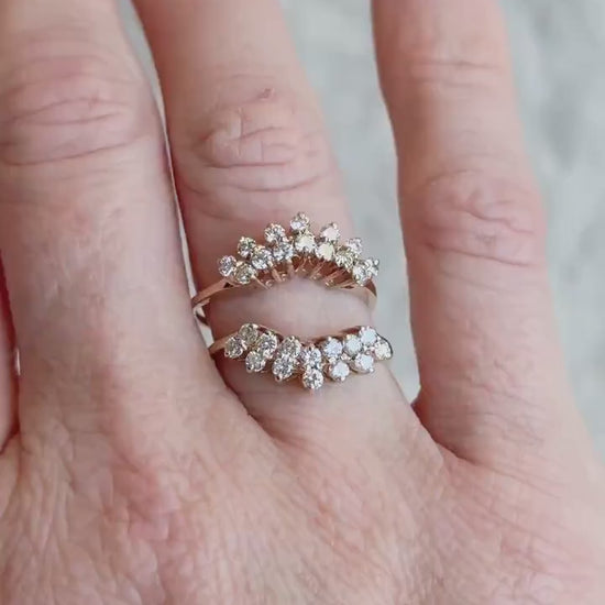 Vintage Matching Curved Diamond Wedding Bands in 14k Gold
