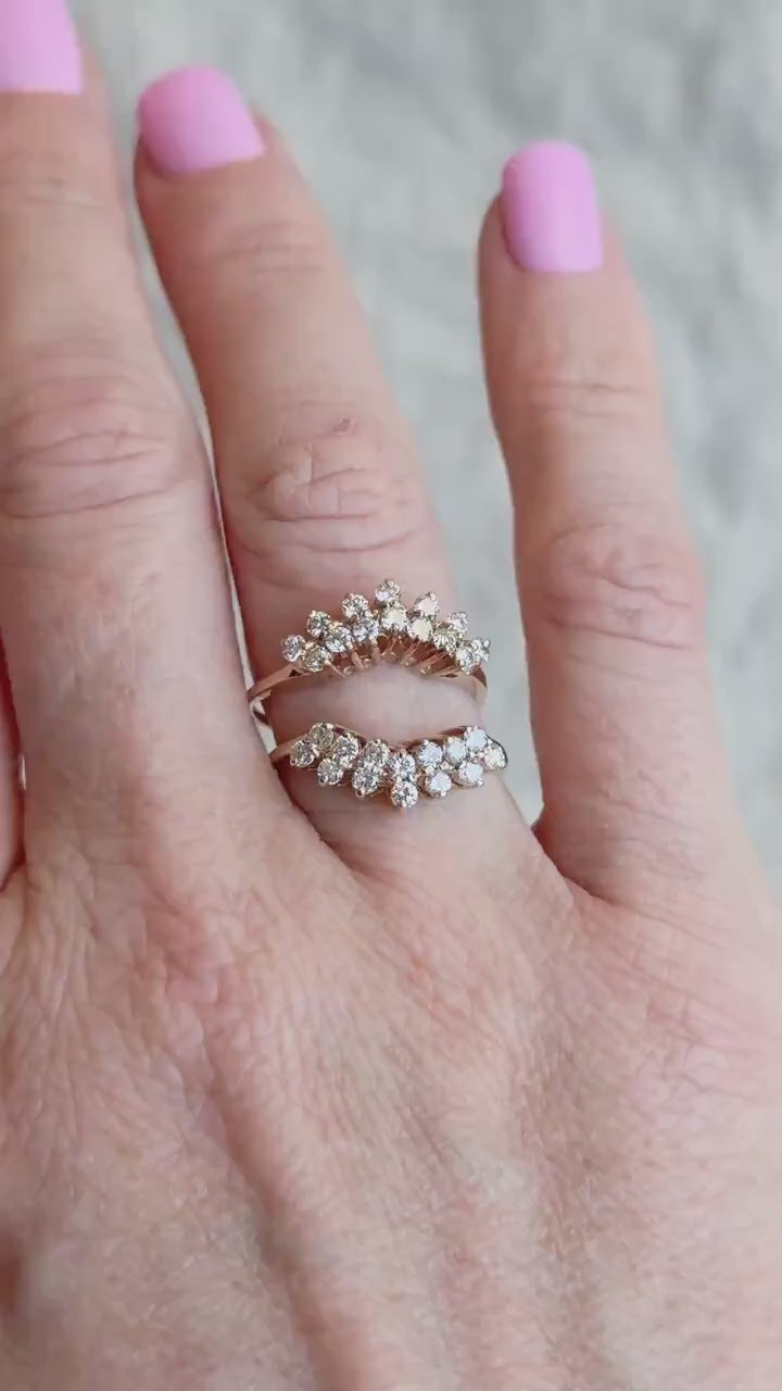 Vintage Matching Curved Diamond Wedding Bands in 14k Gold