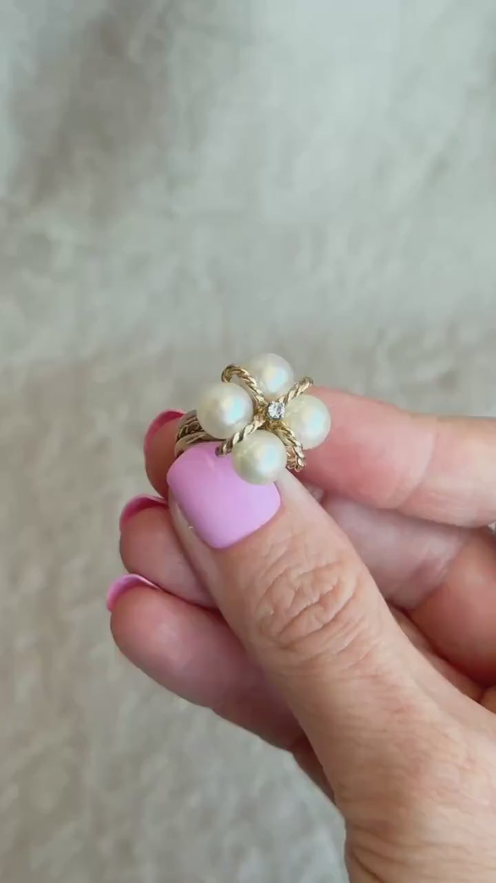 Vintage Cluster Pearl Ring in 14k Gold