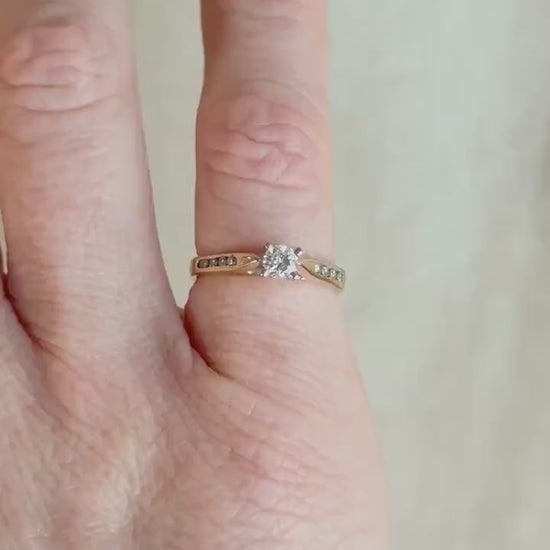 Vintage Diamond Engagement Ring, Round Cut, 14k Gold, 1990s Channel Set Cathedral