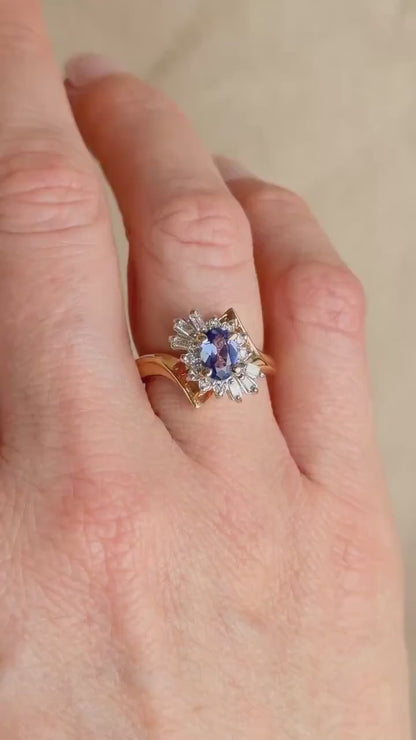 Vintage 1990s Tanzanite & Diamond Halo Ring in 14k Gold