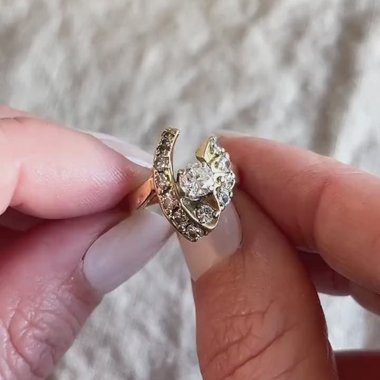 Vintage Diamond Engagement Ring, Round Cut, 14k Gold, 1960s Mid-Century Bridal Ring