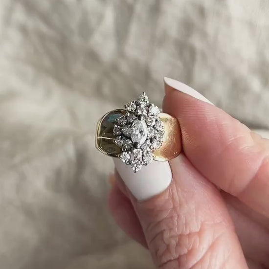 Vintage Diamond Cluster Engagement Ring in 14k Gold