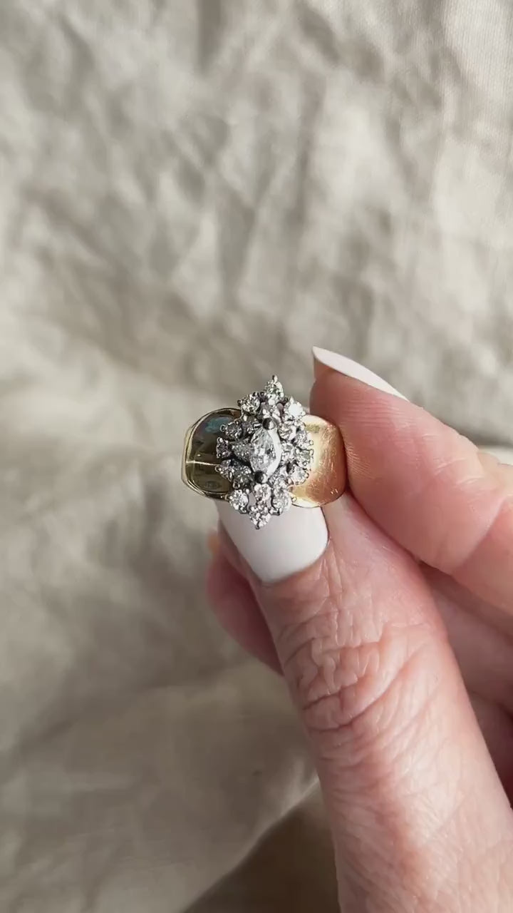 Vintage Diamond Cluster Engagement Ring in 14k Gold