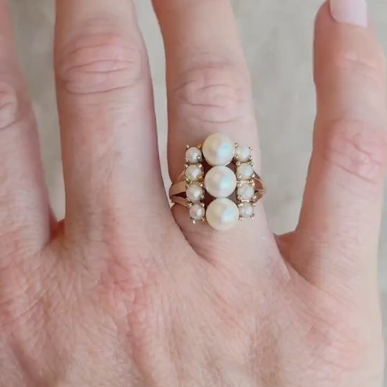 Vintage 1970s Pearl Cluster Ring in 14k Gold