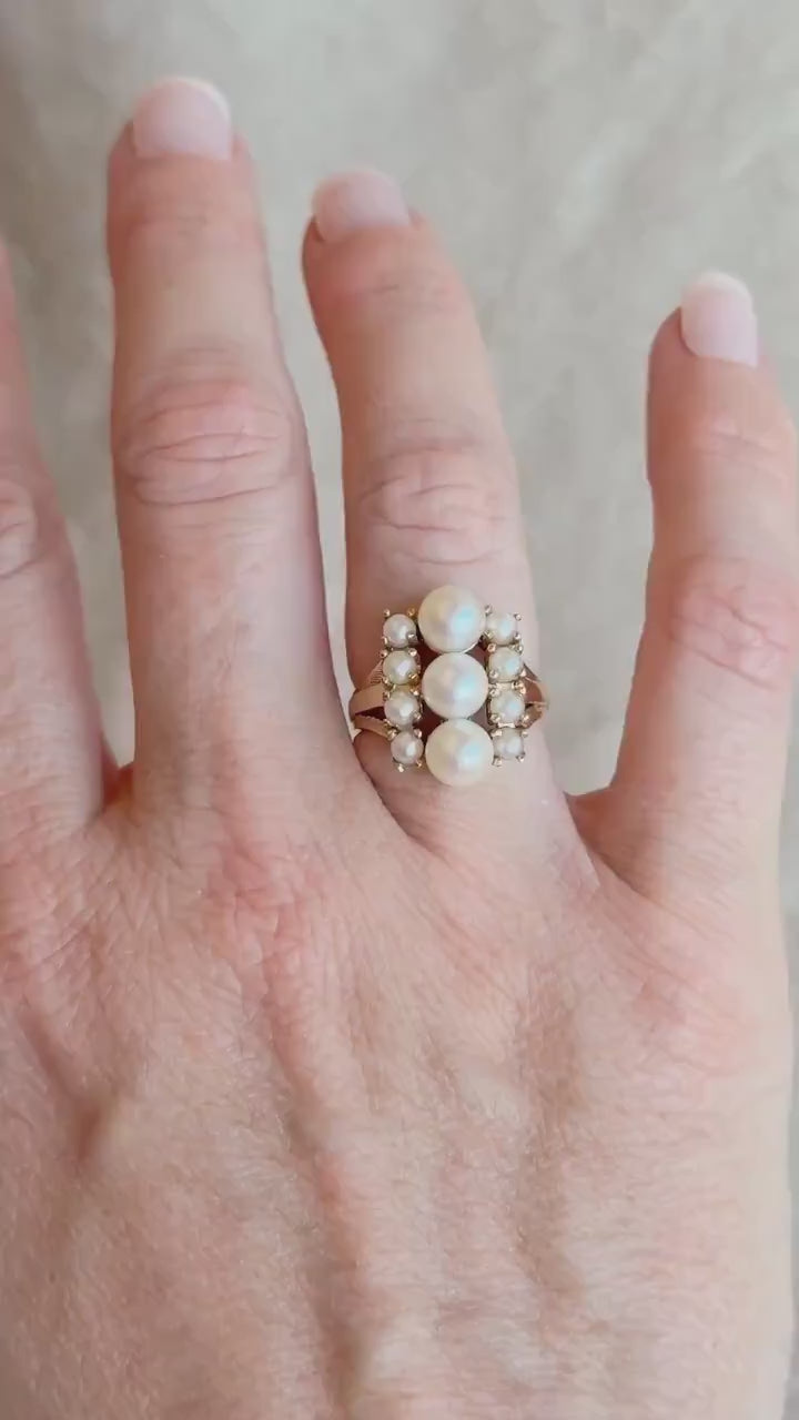 Vintage 1970s Pearl Cluster Ring in 14k Gold