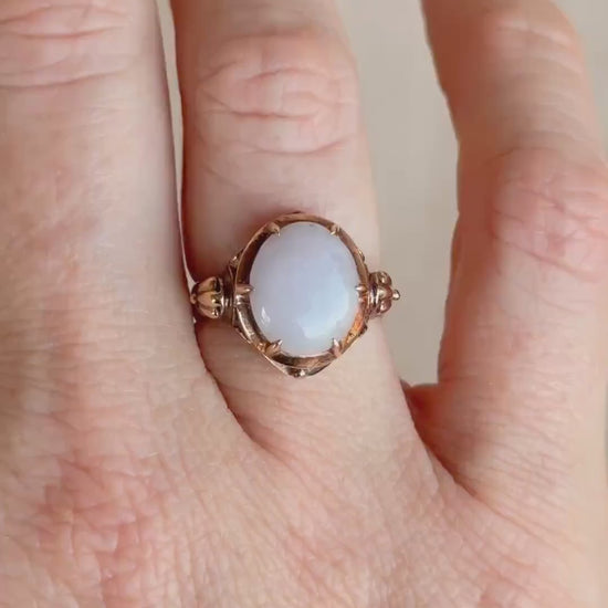 Vintage Lavender Jade Ring, 14k Gold, Oval Cut Filigree Statement Ring, 1960s Bold Jewelry