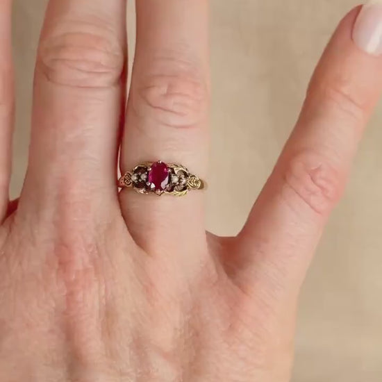 Antique 1900s Art Nouveau Ruby Ring, 14k Gold